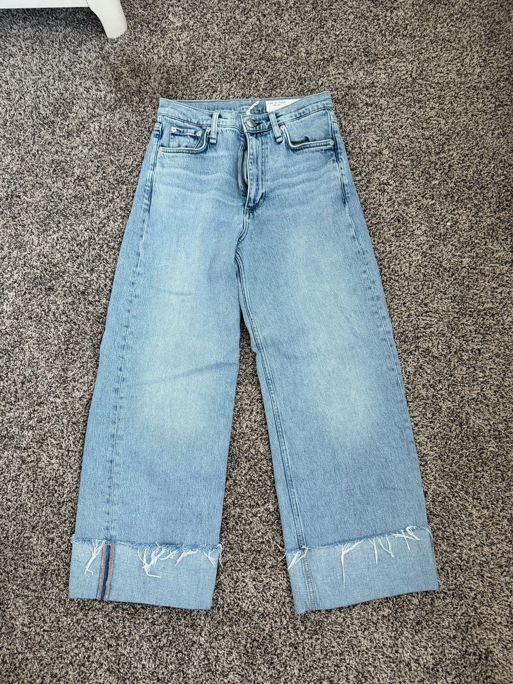 Rag & Bone Andi Wide Leg Crop Jeans in Light Blue Denim - Picture 2 of 5